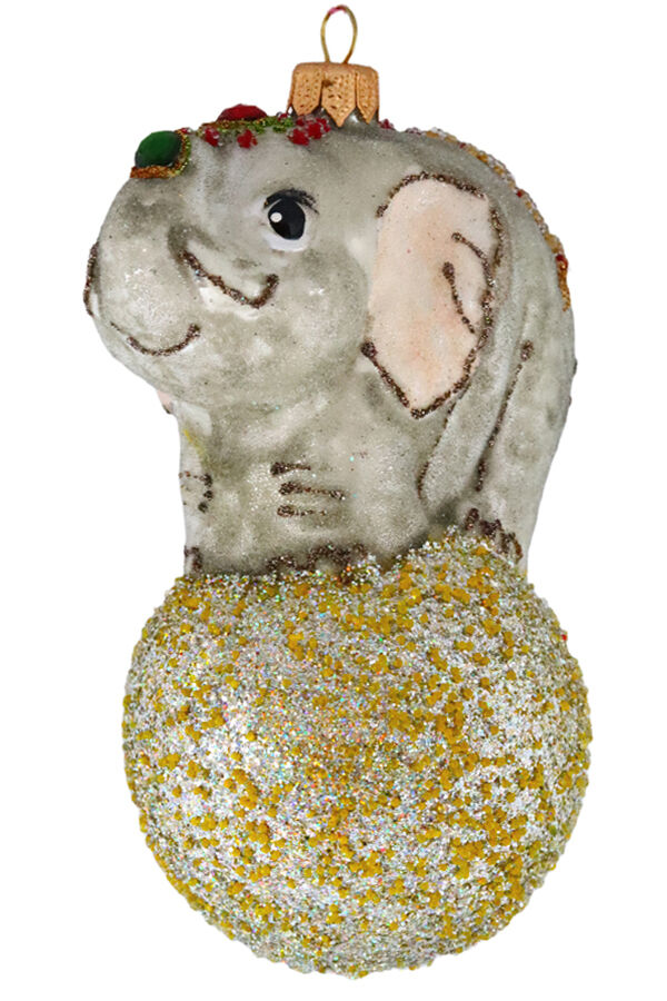 Новогодняя игрушка коллекционная Слоник на шаре 5